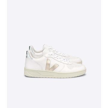 Women's Veja V-10 LEATHER Sneakers White/Silver | ZA 650DFM